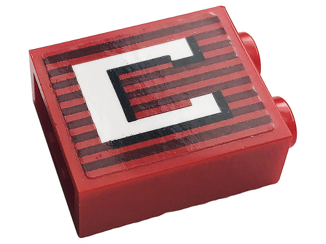 Brick 1 x 2 x 2 with Inside Stud Holder with Gray Stripes and White Capital Letter C Pattern (Sticker) - Set 10272