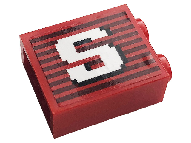 Brick 1 x 2 x 2 with Inside Stud Holder with Gray Stripes and White Capital Letter S Pattern (Sticker) - Set 10272