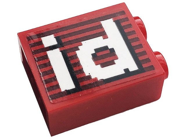 Brick 1 x 2 x 2 with Inside Stud Holder with Gray Stripes and White 'id' Pattern (Sticker) - Set 10272