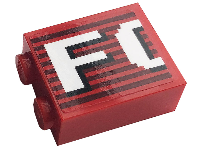 Brick 1 x 2 x 2 with Inside Stud Holder with Gray Stripes and White 'FO' Pattern (Sticker) - Set 10272