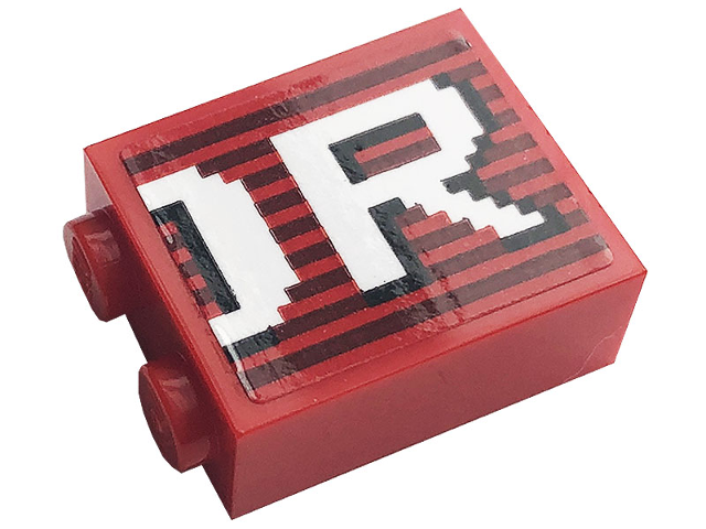 Brick 1 x 2 x 2 with Inside Stud Holder with Gray Stripes and White 'OR' Pattern (Sticker) - Set 10272