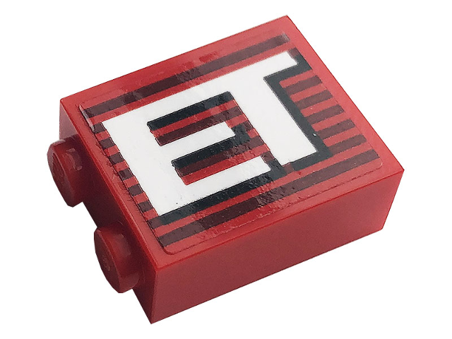 Brick 1 x 2 x 2 with Inside Stud Holder with Gray Stripes and White 'ET' Pattern (Sticker) - Set 10272