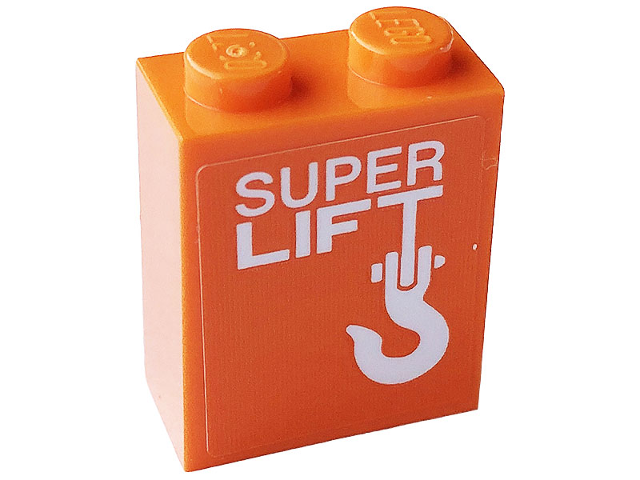 Brick 1 x 2 x 2 with Inside Stud Holder with White 'SUPER LIFT' and Hook Pattern (Sticker) - Set 60233