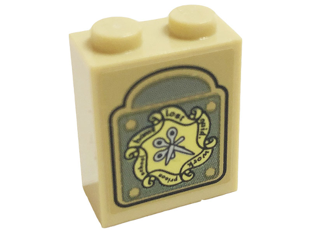 Brick 1 x 2 x 2 with Inside Stud Holder with Scissors Clock Hands, Black 'lost', 'quid.', 'work', 'prison', 'school', and 'home' Pattern (Sticker) - Set 75980