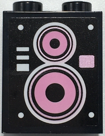 Brick 1 x 2 x 2 with Inside Stud Holder with Bright Pink, Metallic Pink and White Concentric Circles Speaker Pattern (Sticker) - Set 41349
