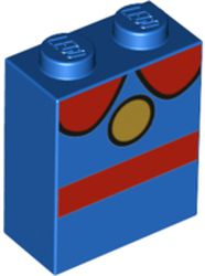 Brick 1 x 2 x 2 with Inside Stud Holder with Bright Light Orange Circle, Red Stripe and Collar Pattern (BrickHeadz Scrooge McDuck Torso)