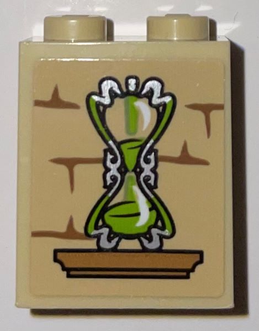 Brick 1 x 2 x 2 with Inside Stud Holder with Medium Nougat Shelf and Mortar, Lime and Silver Hourglass Pattern (Sticker) - Set 75969