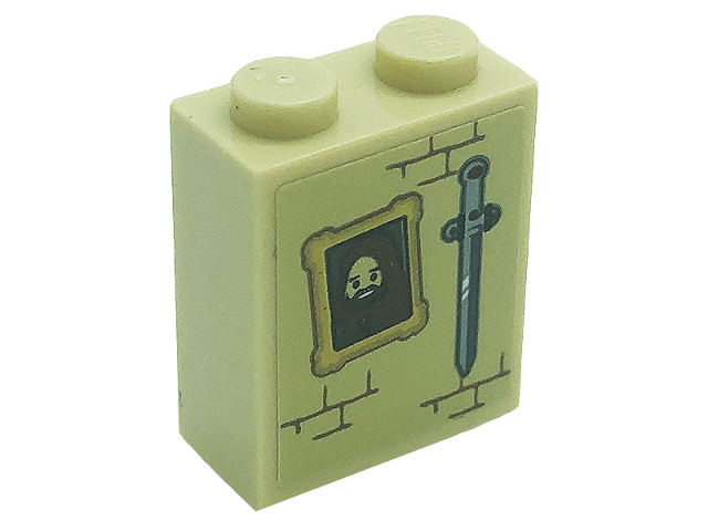 Brick 1 x 2 x 2 with Inside Stud Holder with Sword, Portrait Picture and Bricks Pattern (Sticker) - Set 71043