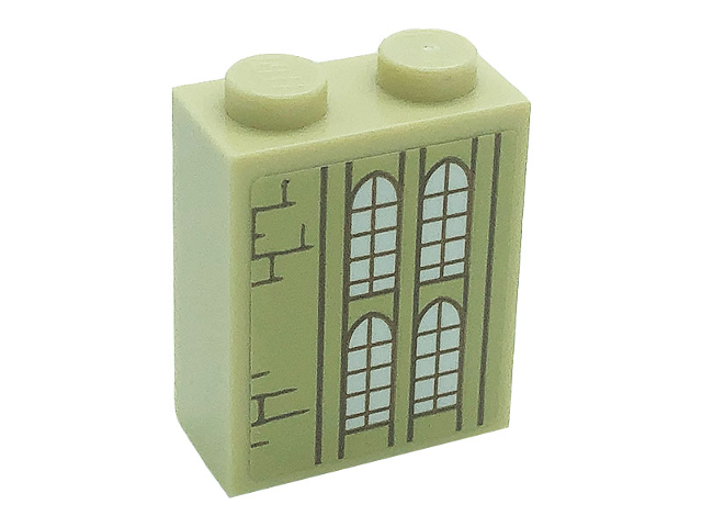 Brick 1 x 2 x 2 with Inside Stud Holder with Windows and Bricks Pattern Model Left Side (Sticker) - Set 71043