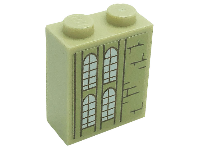 Brick 1 x 2 x 2 with Inside Stud Holder with Windows and Bricks Pattern Model Right Side (Sticker) - Set 71043