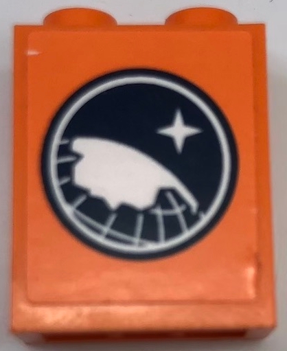 Brick 1 x 2 x 2 with Inside Stud Holder with Arctic Explorer Logo on Orange Background Pattern (Sticker) - Set 60062
