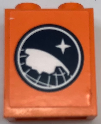 Brick 1 x 2 x 2 with Inside Stud Holder with Arctic Explorer Logo on Orange Background Pattern (Sticker) - Set 60062