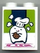Brick 1 x 2 x 2 with Inside Stud Holder with Chef with Hat and Cookie Pattern (Sticker) - Set 41393
