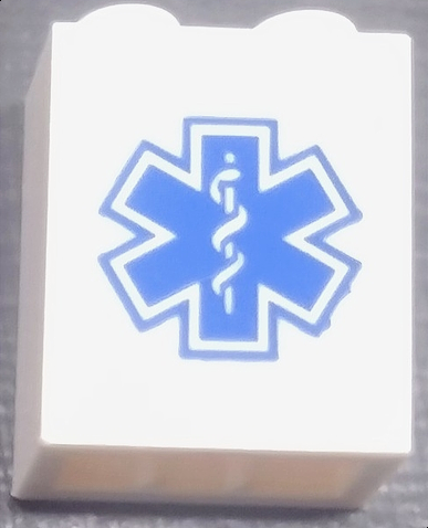 Brick 1 x 2 x 2 with Inside Stud Holder with Blue EMT Star of Life on Transparent Background Pattern (Sticker) - Set 60204