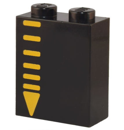 Brick 1 x 2 x 2 with Inside Stud Holder with Bright Light Orange Lines and Triangle Pattern