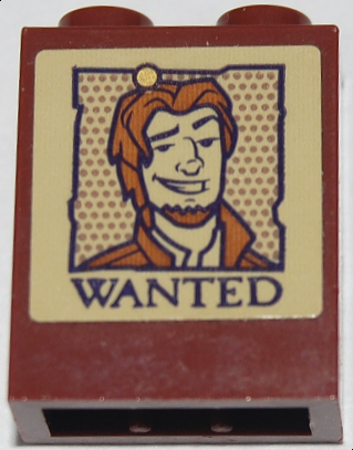 Brick 1 x 2 x 2 with Inside Stud Holder with Tan Poster with Smiling Man Flynn Rider with Normal Nose and 'WANTED' Pattern (Sticker) - Set 43187