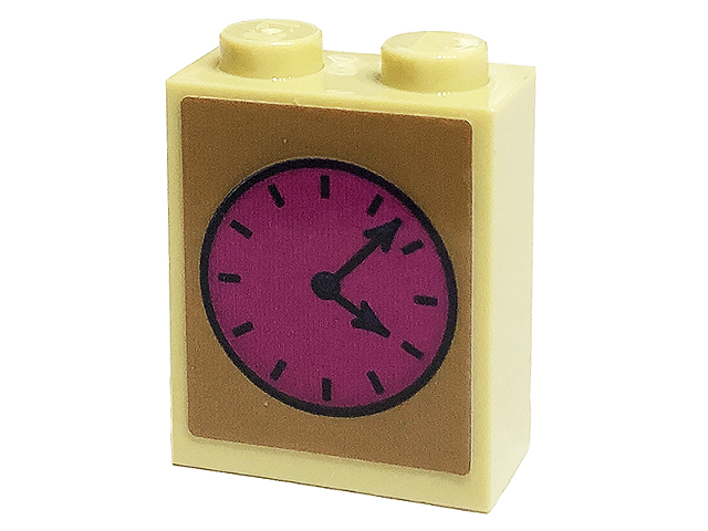 Brick 1 x 2 x 2 with Inside Stud Holder with Magenta Clock Face Pattern (Sticker) - Set 41449