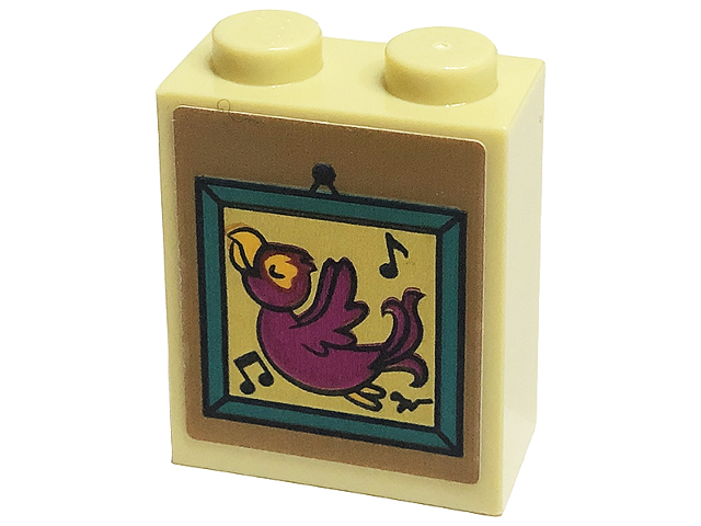 Brick 1 x 2 x 2 with Inside Stud Holder with Picture Frame with Music Notes and Magenta Bird Pattern (Sticker) - Set 41449