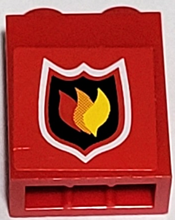 Brick 1 x 2 x 2 with Inside Stud Holder with Fire Logo Badge Small Pattern (Sticker) - Set 7213