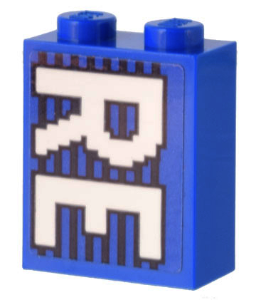 Brick 1 x 2 x 2 with Inside Stud Holder with White 'RE' on Blue and Black Lines Pattern (Sticker) - Set 10299