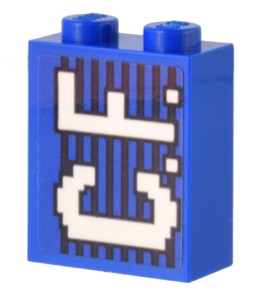Brick 1 x 2 x 2 with Inside Stud Holder with White 'C.F.' on Blue and Black Lines Pattern (Sticker) - Set 10299