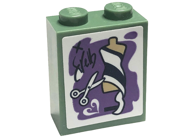 Brick 1 x 2 x 2 with Inside Stud Holder with Sewing Mannequin and Scissors on Medium Lavender Background Pattern (Sticker) - Set 41711