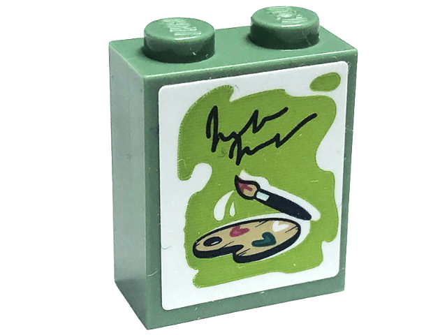 Brick 1 x 2 x 2 with Inside Stud Holder with Brush and Paint Palette on Lime Background Pattern (Sticker) - Set 41711