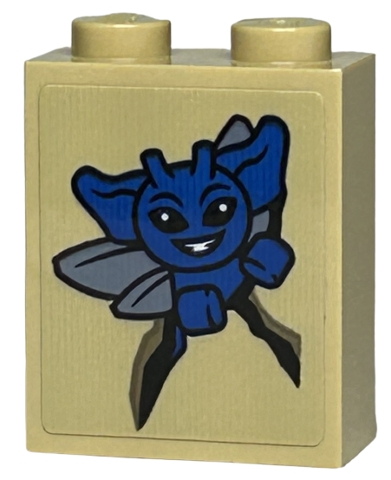 Brick 1 x 2 x 2 with Inside Stud Holder with Blue Cornish Pixie and Black Crack Pattern (Sticker) - Set 76413