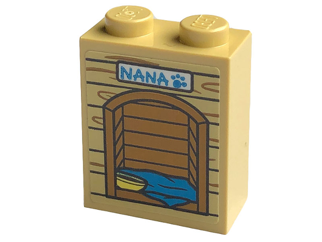 Brick 1 x 2 x 2 with Inside Stud Holder with Doghouse, Bright Light Yellow Bowl, Dark Azure 'NANA', Paw Print and Blanket Pattern (Sticker) - Set 43220