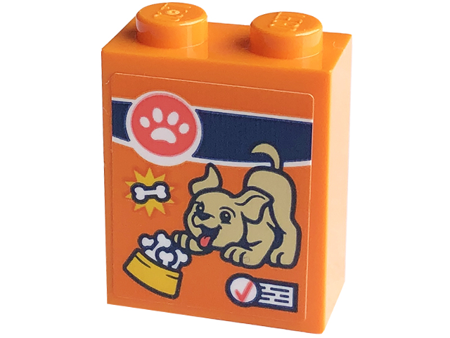 Brick 1 x 2 x 2 with Inside Stud Holder with Tan Dog, Yellow Bowl, White Paw Print and Bones Pattern (Sticker) - Set 41741