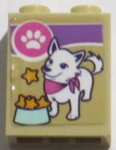 Brick 1 x 2 x 2 with Inside Stud Holder with Paw Print, White Dog and Star Treats in Bowl Pattern (Sticker) - Set 41691