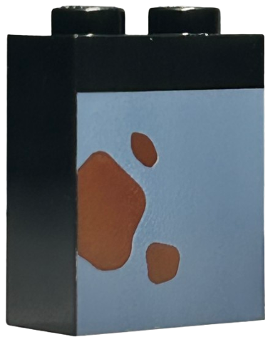 Brick 1 x 2 x 2 with Inside Stud Holder with Reddish Brown Dirt Stains on Sand Blue Background Pattern (BrickHeadz Harry Potter Torso)