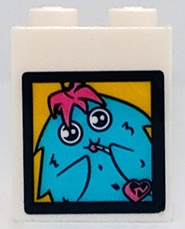 Brick 1 x 2 x 2 with Inside Stud Holder with Medium Azure Monster with Dark Pink Hair, Heart and Black Border Pattern (Sticker) - Set 41429