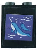 Brick 1 x 2 x 2 with Inside Stud Holder with Dark Azure and White Narwhal, Ripples and Bubbles on Dark Purple Background Pattern (Sticker) - Set 41408