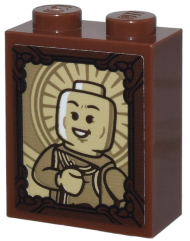 Brick 1 x 2 x 2 with Inside Stud Holder with Ornate Dark Brown Frame, Tan and Dark Tan Wong and Mandala Pattern (Sticker) - Set 76218