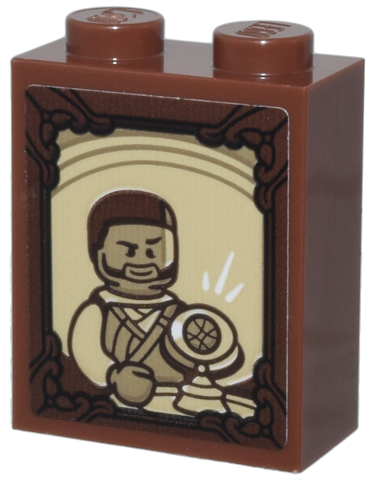 Brick 1 x 2 x 2 with Inside Stud Holder with Ornate Dark Brown Frame, Tan and Dark Tan Karl Mordo and Oval Eye of Agamotto Pattern (Sticker) - Set 76218
