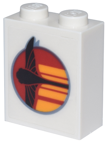 Brick 1 x 2 x 2 with Inside Stud Holder with Red Circle, Black SW The Phantom and Bright Light Orange Stripes Pattern on Both Sides (Stickers) - Set 75357