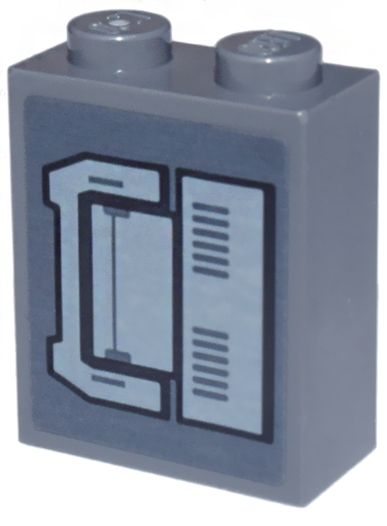 Brick 1 x 2 x 2 with Inside Stud Holder with Light Bluish Gray and Black Mechanical Panels and Air Vents Pattern Model Left Side (Sticker) - Set 75357