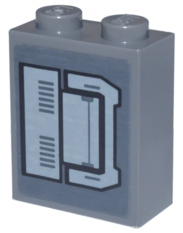 Brick 1 x 2 x 2 with Inside Stud Holder with Light Bluish Gray and Black Mechanical Panels and Air Vents Pattern Model Right Side (Sticker) - Set 75357