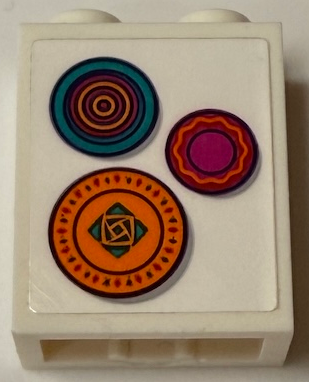 Brick 1 x 2 x 2 with Inside Stud Holder with Orange, Dark Turquoise and Magenta Decorative Circles Pattern (Sticker) - Set 43231