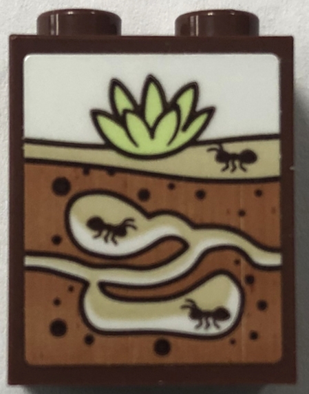 Brick 1 x 2 x 2 with Inside Stud Holder with Colony of Ants and Cactus Plant Pattern (Sticker) - Set 41717