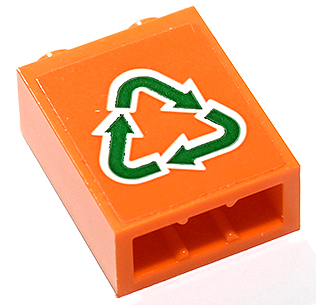 Brick 1 x 2 x 2 with Inside Stud Holder with Green and White Recycling Arrows Pattern (Sticker) - Set 60292