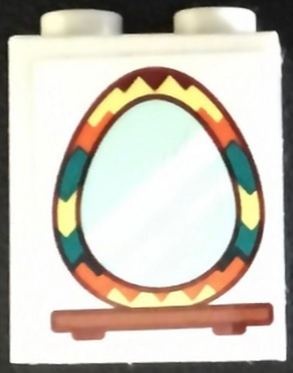 Brick 1 x 2 x 2 with Inside Stud Holder with Egg-Shaped Mirror on Shelf Pattern (Sticker) - Set 40449