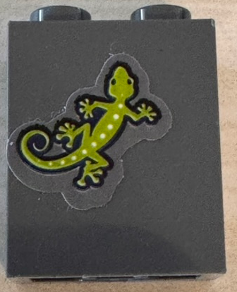 Brick 1 x 2 x 2 with Inside Stud Holder with Lime Lizard with White Spots Pattern (Sticker) - Set 41423