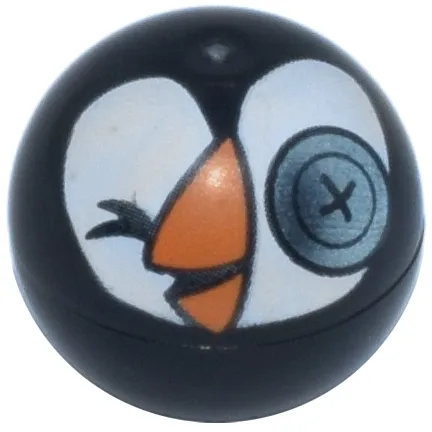 Technic Ball Joint with Closed Eye, Metallic Light Blue Button Eye, and Orange Beak on White Background Pattern (Frozen Sir Jorgenbjorgen Head)