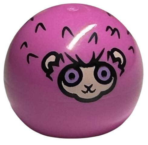 Technic Ball Joint with Light Nougat Animal Face and Ears, Medium Lavender Eyes, Black Fur Lines Pattern (HP Pygmy Puff)