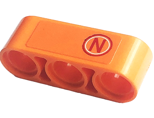 Technic, Liftarm Thick 1 x 3 with Capital Letter N in Red and White Circle Pattern (Sticker) - Set 42141
