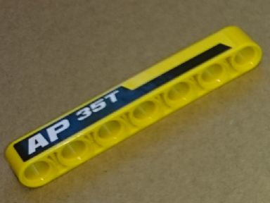 Technic, Liftarm Thick 1 x 7 with 'AP 35T' and Black and Yellow Stripes Pattern Model Right Side (Sticker) - Set 8264