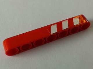 Technic, Liftarm Thick 1 x 7 with Red and 3 White Danger Stripes on Upper Half Pattern Model Left Side (Sticker) - Set 8289
