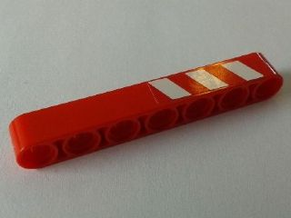 Technic, Liftarm Thick 1 x 7 with Red and 3 White Danger Stripes on Upper Half Pattern Model Right Side (Sticker) - Sets 8289 / 8294